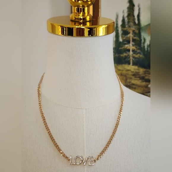 Source Unknown Jewelry - Gold Tone LOVE Pendant Necklace Minimalist Layering Chain